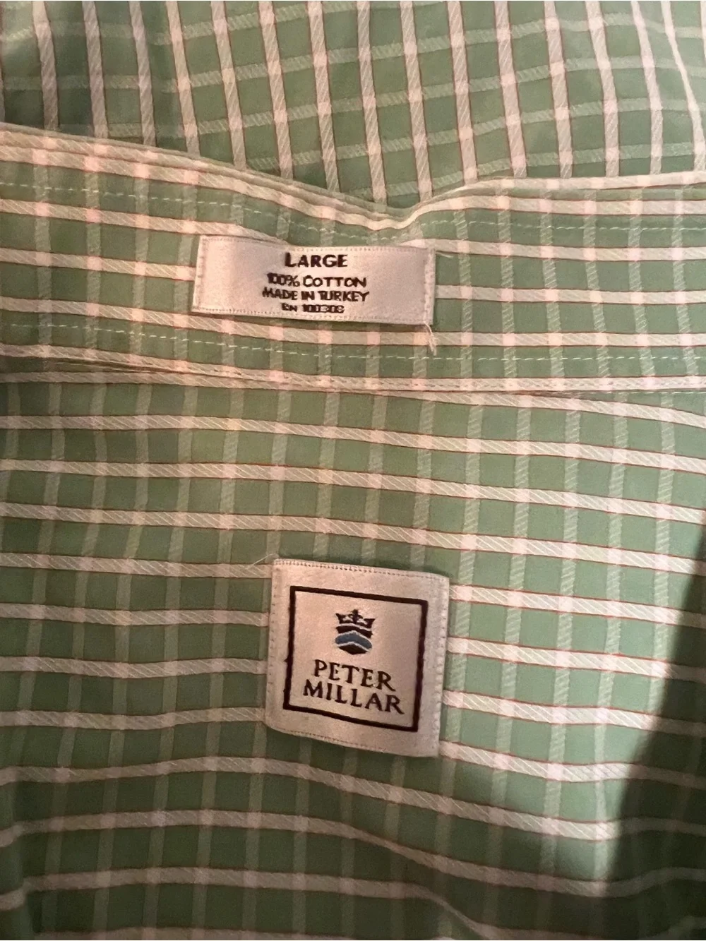 Peter Millar 100% Cotton Olive Green Pinstripe Button-Down Shirt